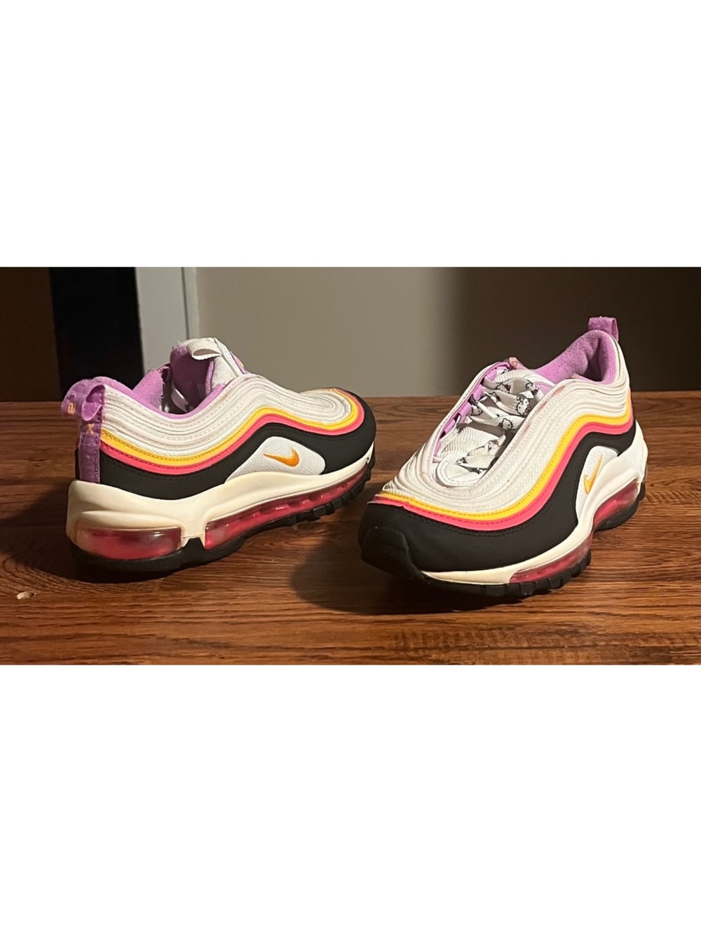 Nike Air Max 97 White Multi Sneaker Size 4Y White Pink Black